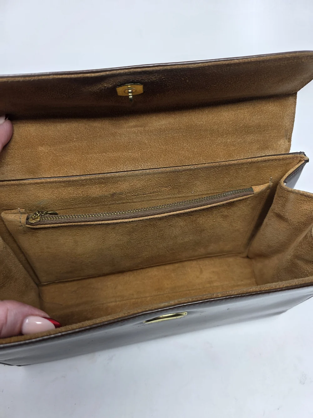 Vintage Saks Fifth Avenue Brown Leather Handbag Top Handle Structured Box Purse